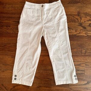 JM Collection White Capri Pants with Button Detail